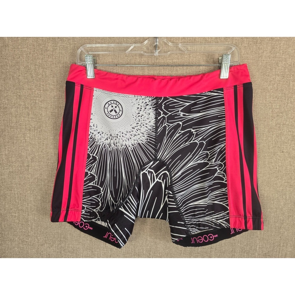 Coeur Women's Cycling Shorts XL Pink Black Floral Padded Bike Shorts USA Made
